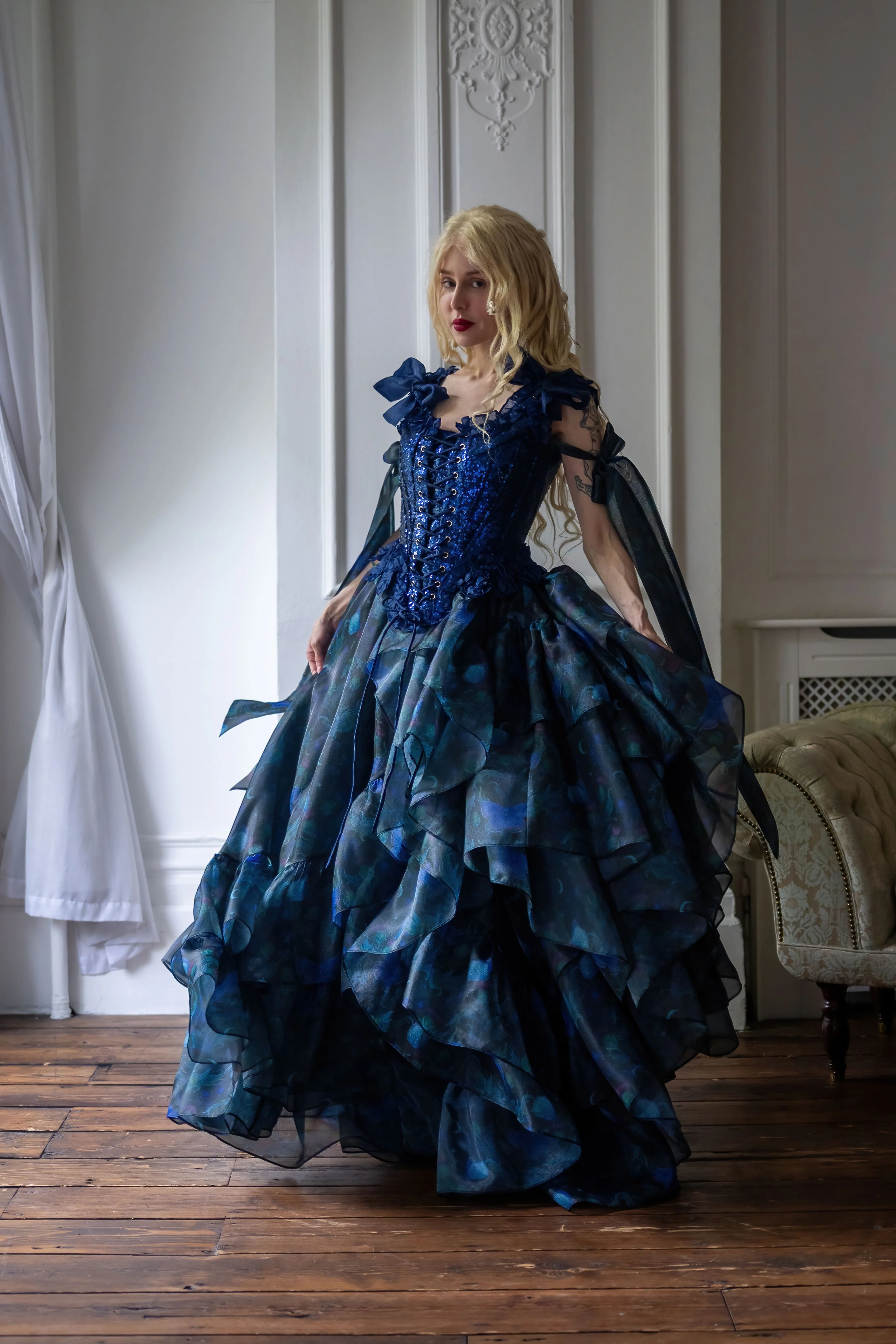Blue Morpho Pompadour Corset - Image 4